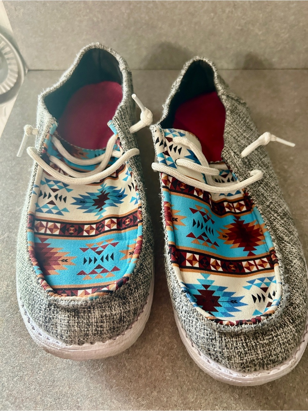 Women’s Casual Aztec Print Slip-On Flats - Blue Accent